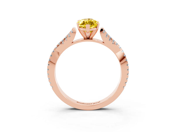 Rose gold Marquise Cut Yellow Sapphire Solitaire Engagement Ring with Twisted Pavé Band and Four-Prong Setting