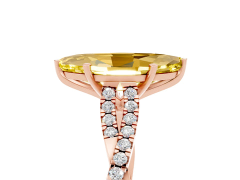 Rose gold Marquise Cut Yellow Sapphire Solitaire Engagement Ring with Twisted Pavé Band and Four-Prong Setting_17