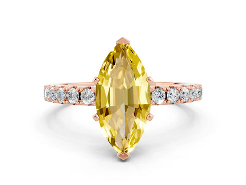 Rose gold Marquise Cut Yellow Sapphire Solitaire Pavé Band with Four-Prong Setting_24