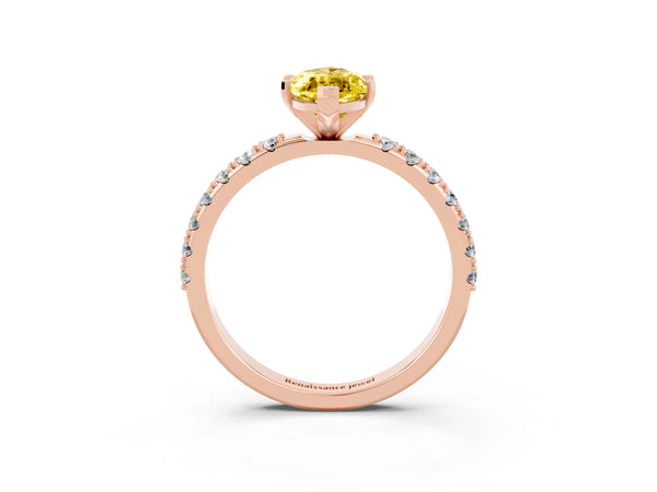 Rose gold Marquise Cut Yellow Sapphire Solitaire Pavé Band with Four-Prong Setting