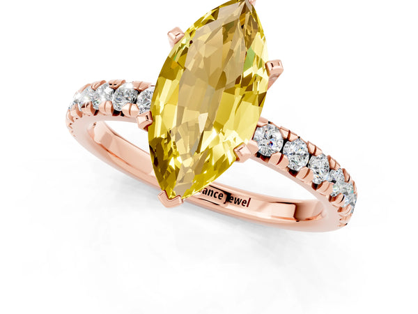Rose gold Marquise Cut Yellow Sapphire Solitaire Pavé Engagement Ring with Round Band and Prong Setting