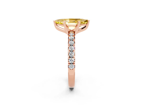 Rose gold Marquise Cut Yellow Sapphire Solitaire Pavé Engagement Ring with Round Band and Prong Setting