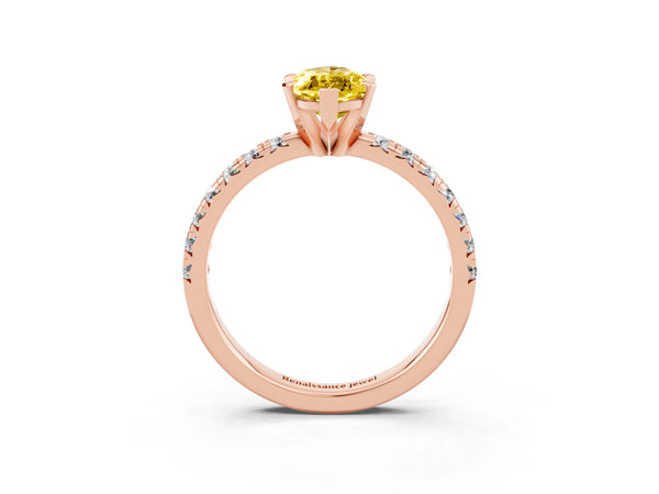 Rose gold Marquise Cut Yellow Sapphire Solitaire Pavé Engagement Ring with Round Band and Prong Setting