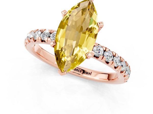 Rose gold Marquise Cut Yellow Sapphire Solitaire Pavé Engagement Ring with Round Band and Prong Setting