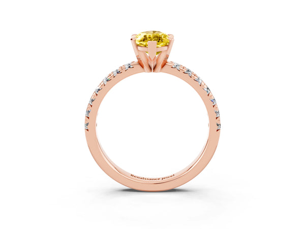 Rose gold Marquise Cut Yellow Sapphire Solitaire Pavé Engagement Ring with Round Band and Prong Setting