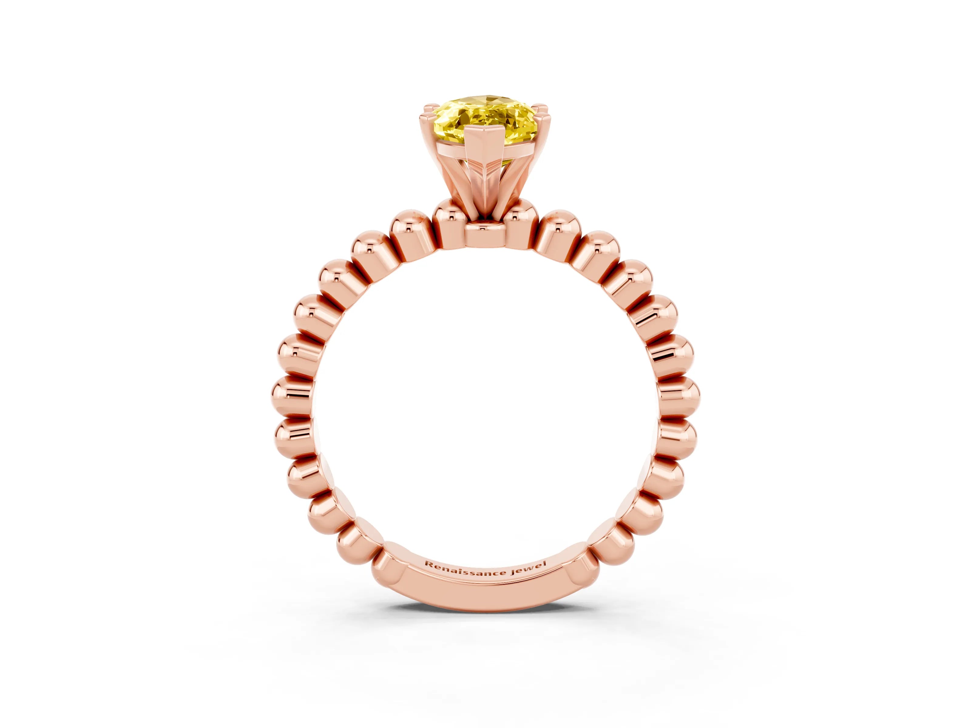 Rose gold Marquise Cut Yellow Sapphire Solitaire Ring with Beaded Band and Prong Setting_3