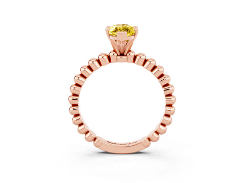 Rose gold Marquise Cut Yellow Sapphire Solitaire Ring with Beaded Band and Prong Setting_3