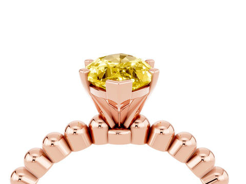 Rose gold Marquise Cut Yellow Sapphire Solitaire Ring with Beaded Band and Prong Setting_4