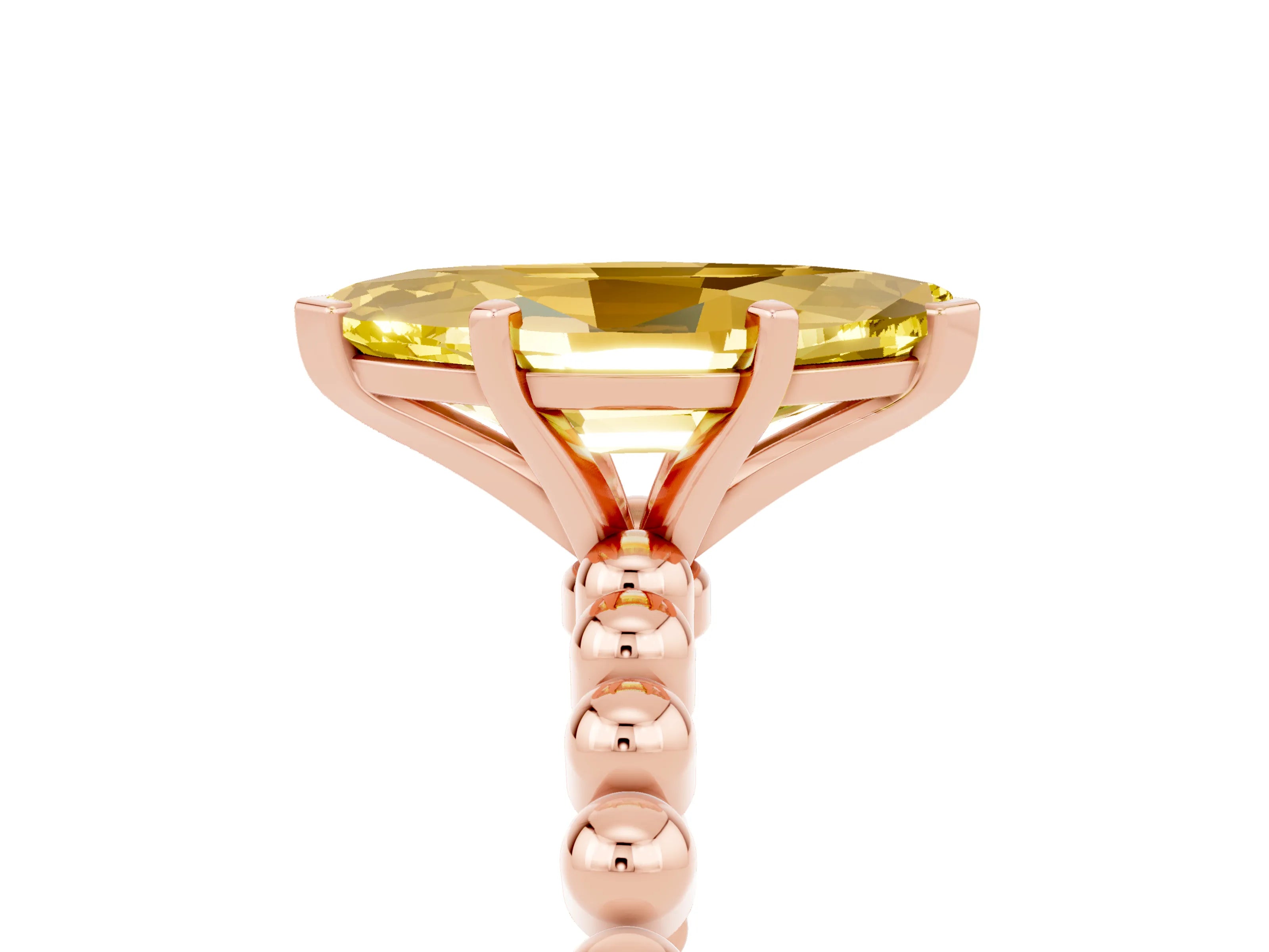 Rose gold Marquise Cut Yellow Sapphire Solitaire Ring with Beaded Band and Prong Setting_5