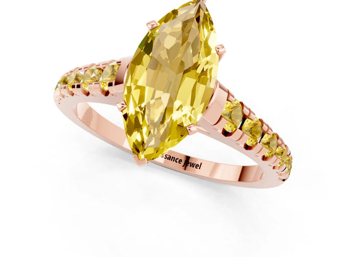 Rose gold Marquise Cut Yellow Sapphire Solitaire Ring with Cathedral Setting and Pavé Band_1