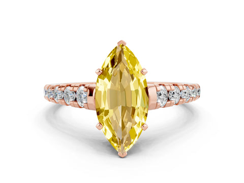 Rose gold Marquise Cut Yellow Sapphire Solitaire Ring with Cathedral Setting and Pavé Band_24
