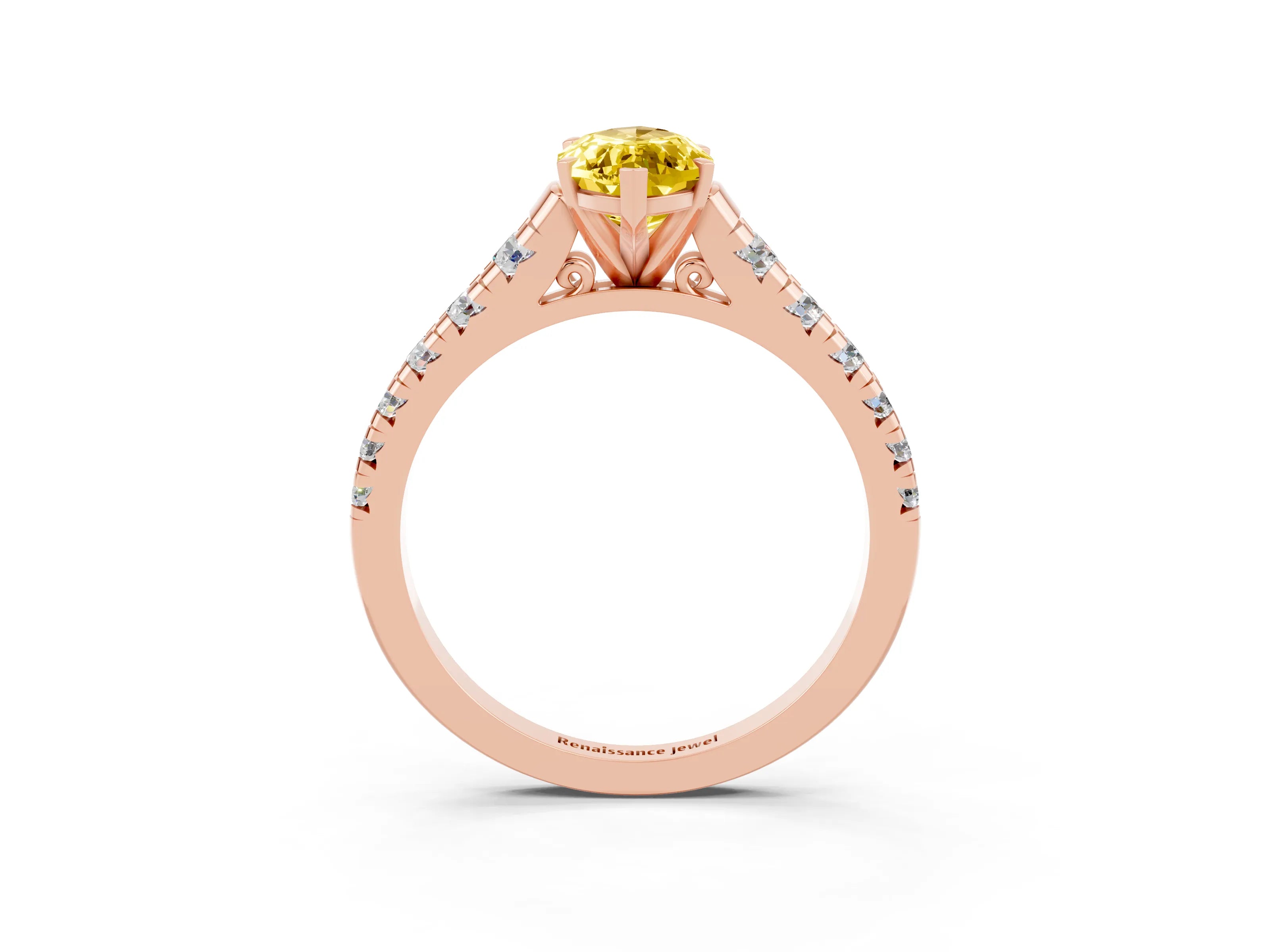 Rose gold Marquise Cut Yellow Sapphire Solitaire Ring with Cathedral Setting and Pavé Band_27
