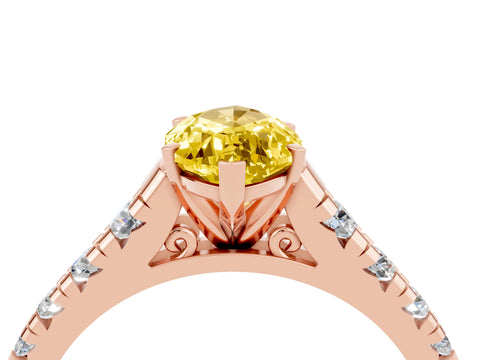 Rose gold Marquise Cut Yellow Sapphire Solitaire Ring with Cathedral Setting and Pavé Band_28