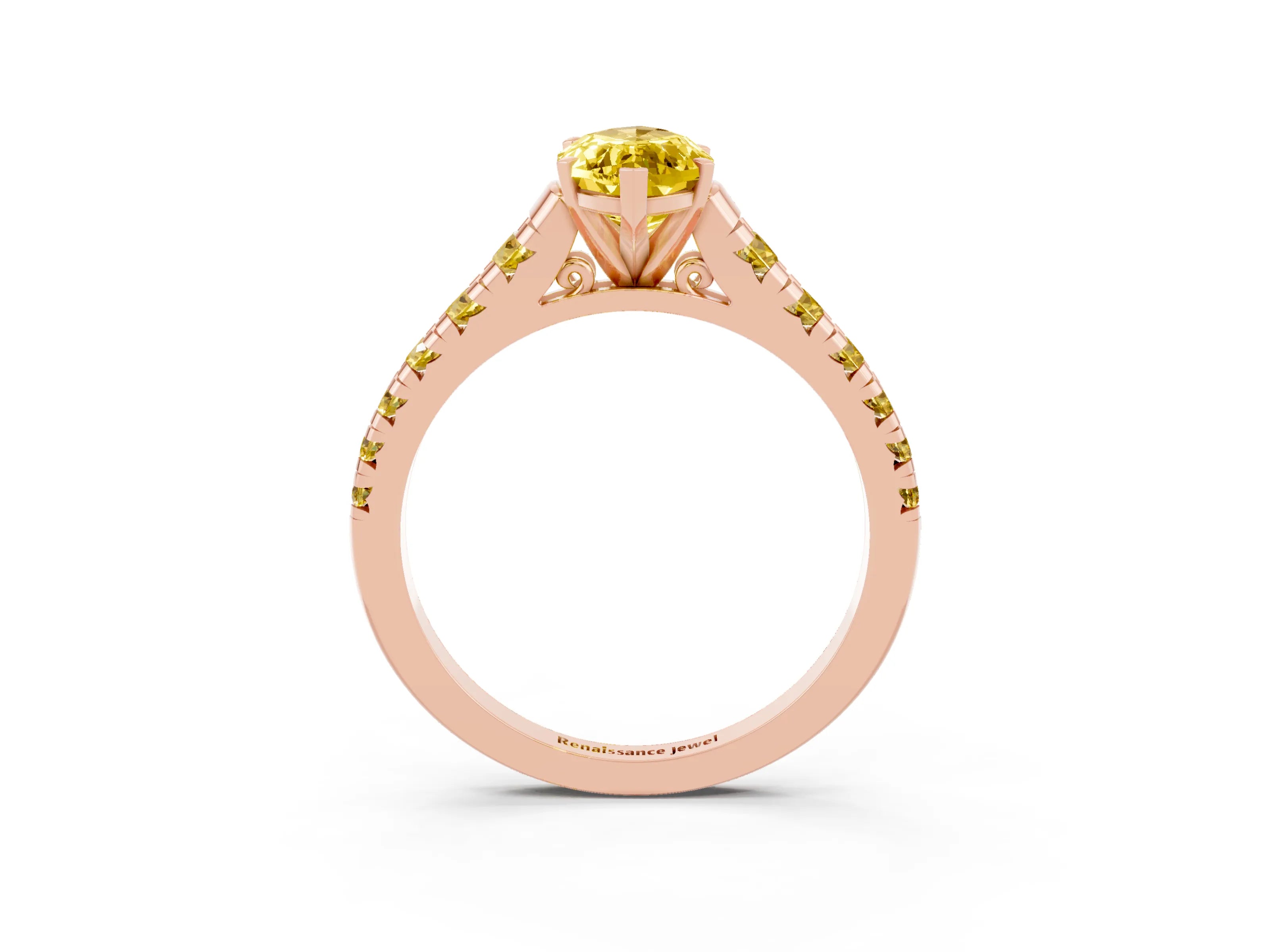 Rose gold Marquise Cut Yellow Sapphire Solitaire Ring with Cathedral Setting and Pavé Band_3