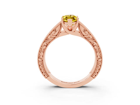 Rose gold Marquise Cut Yellow Sapphire Solitaire Ring with Engraved Band and Four-Prong Setting_3