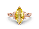 Rose gold Marquise Cut Yellow Sapphire Solitaire Ring with Filigree Band and Four-Prong Setting_48