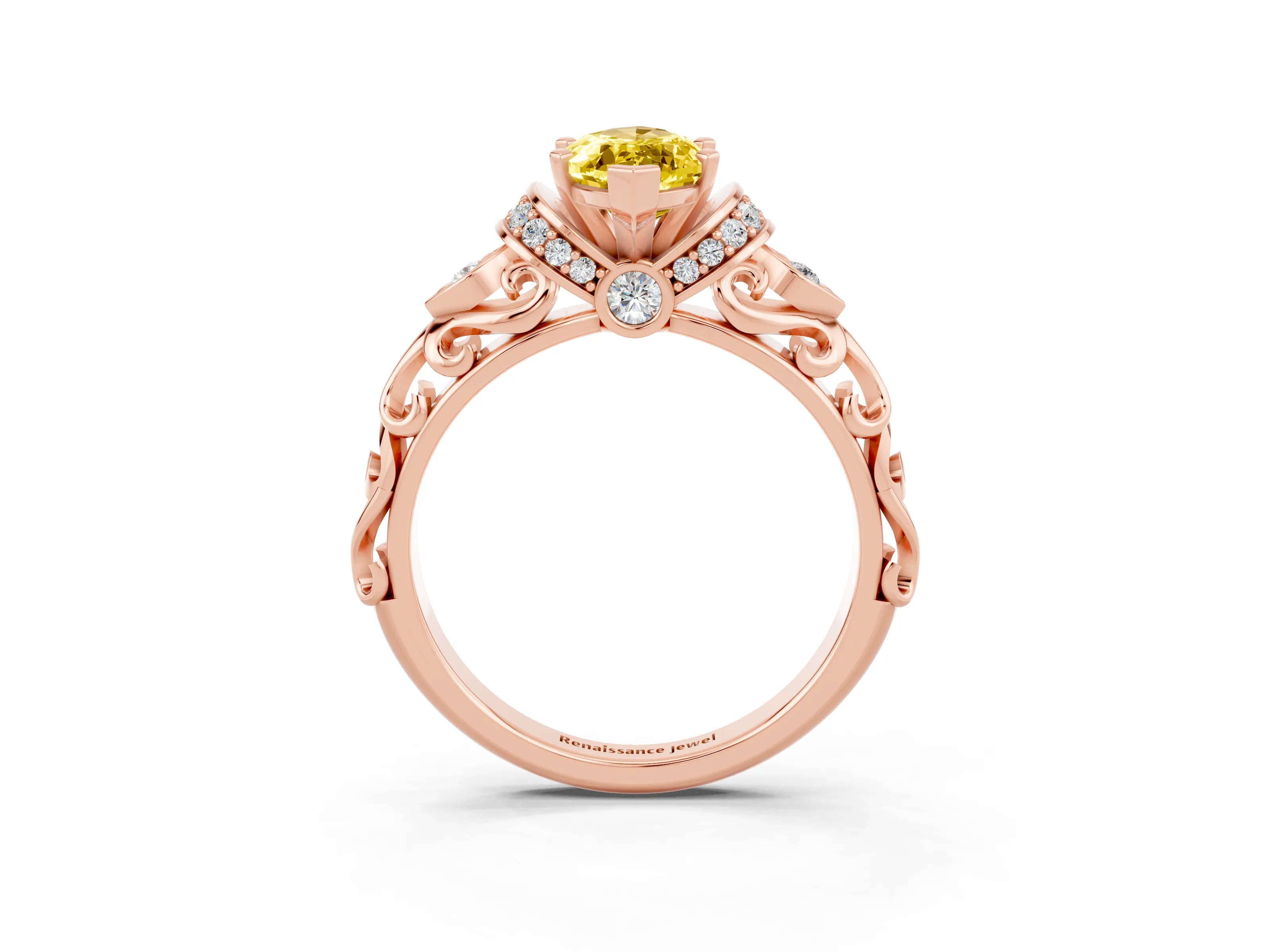 Rose gold Marquise Cut Yellow Sapphire Solitaire Ring with Filigree Band and Four-Prong Setting_51