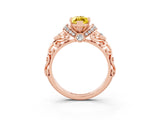 Rose gold Marquise Cut Yellow Sapphire Solitaire Ring with Filigree Band and Four-Prong Setting_51