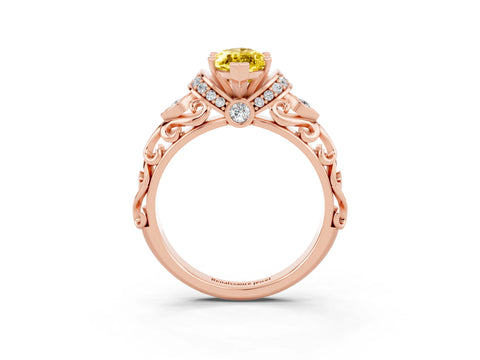 Rose gold Marquise Cut Yellow Sapphire Solitaire Ring with Filigree Band and Four-Prong Setting_51