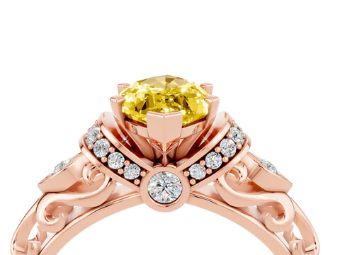 Rose gold Marquise Cut Yellow Sapphire Solitaire Ring with Filigree Band and Four-Prong Setting_52
