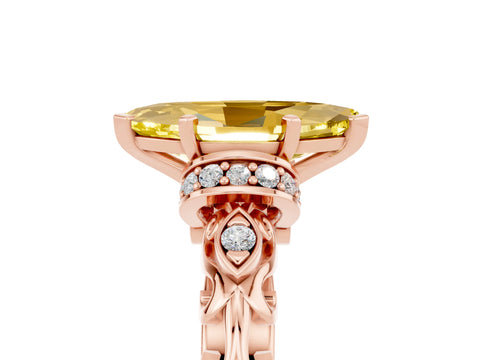Rose gold Marquise Cut Yellow Sapphire Solitaire Ring with Filigree Band and Four-Prong Setting_53
