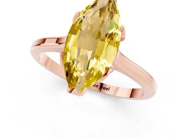 Rose gold Marquise Cut Yellow Sapphire Solitaire Ring with Flower Prong Setting and Classic Band