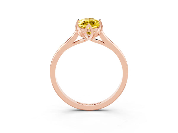 Rose gold Marquise Cut Yellow Sapphire Solitaire Ring with Flower Prong Setting and Classic Band