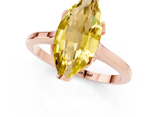 Rose gold Marquise Cut Yellow Sapphire Solitaire Ring with Flower Prong Setting and Classic Band