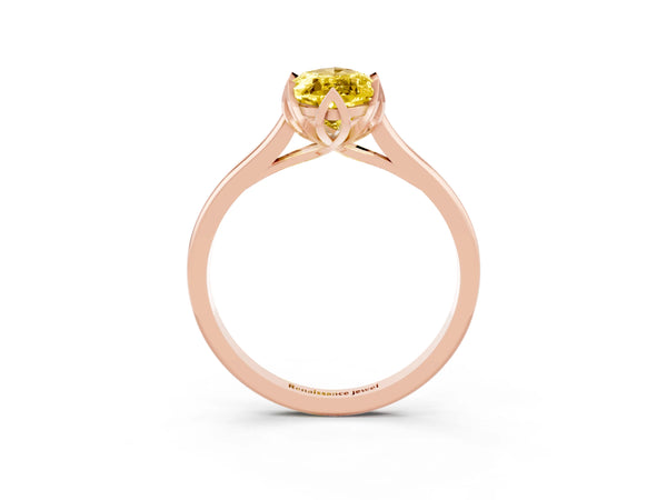Rose gold Marquise Cut Yellow Sapphire Solitaire Ring with Flower Prong Setting and Classic Band