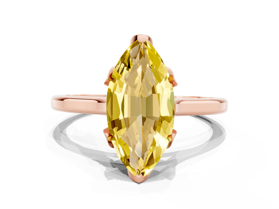 Rose gold Marquise Cut Yellow Sapphire Solitaire Ring with Flower Prong Setting and Classic Band_36
