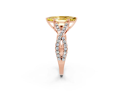 Rose gold Marquise Cut Yellow Sapphire Solitaire Ring with Four-Prong Setting and Twisted Pavé Band_14