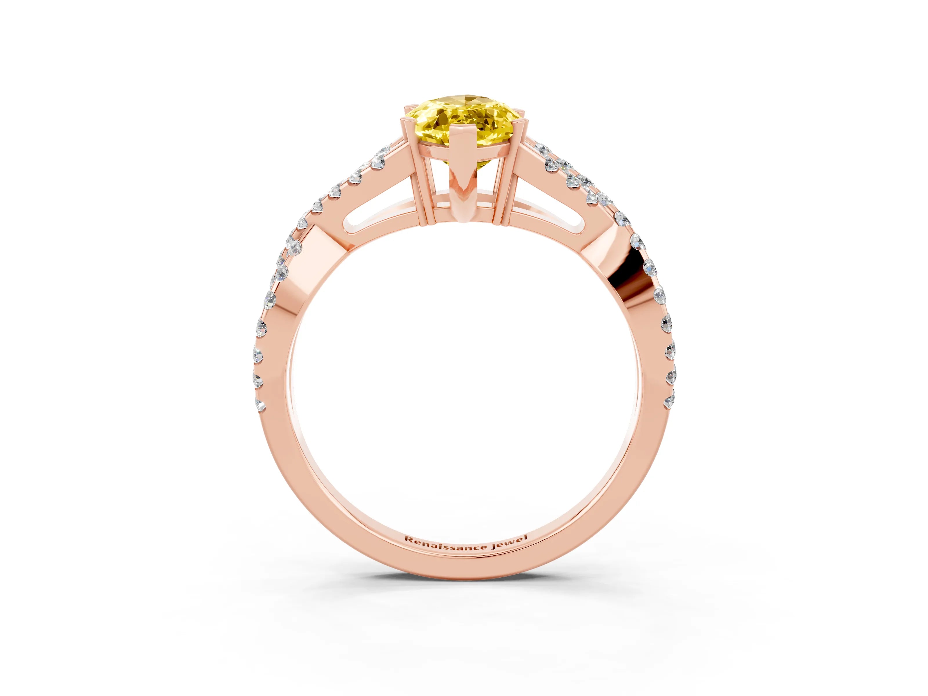 Rose gold Marquise Cut Yellow Sapphire Solitaire Ring with Four-Prong Setting and Twisted Pavé Band_15