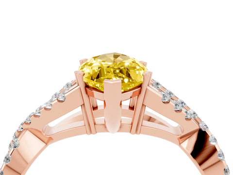 Rose gold Marquise Cut Yellow Sapphire Solitaire Ring with Four-Prong Setting and Twisted Pavé Band_16