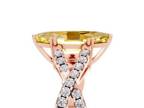 Rose gold Marquise Cut Yellow Sapphire Solitaire Ring with Four-Prong Setting and Twisted Pavé Band_17