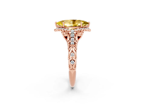 Rose gold Marquise Cut Yellow Sapphire Solitaire Ring with Hidden Halo and Pavé Band_14