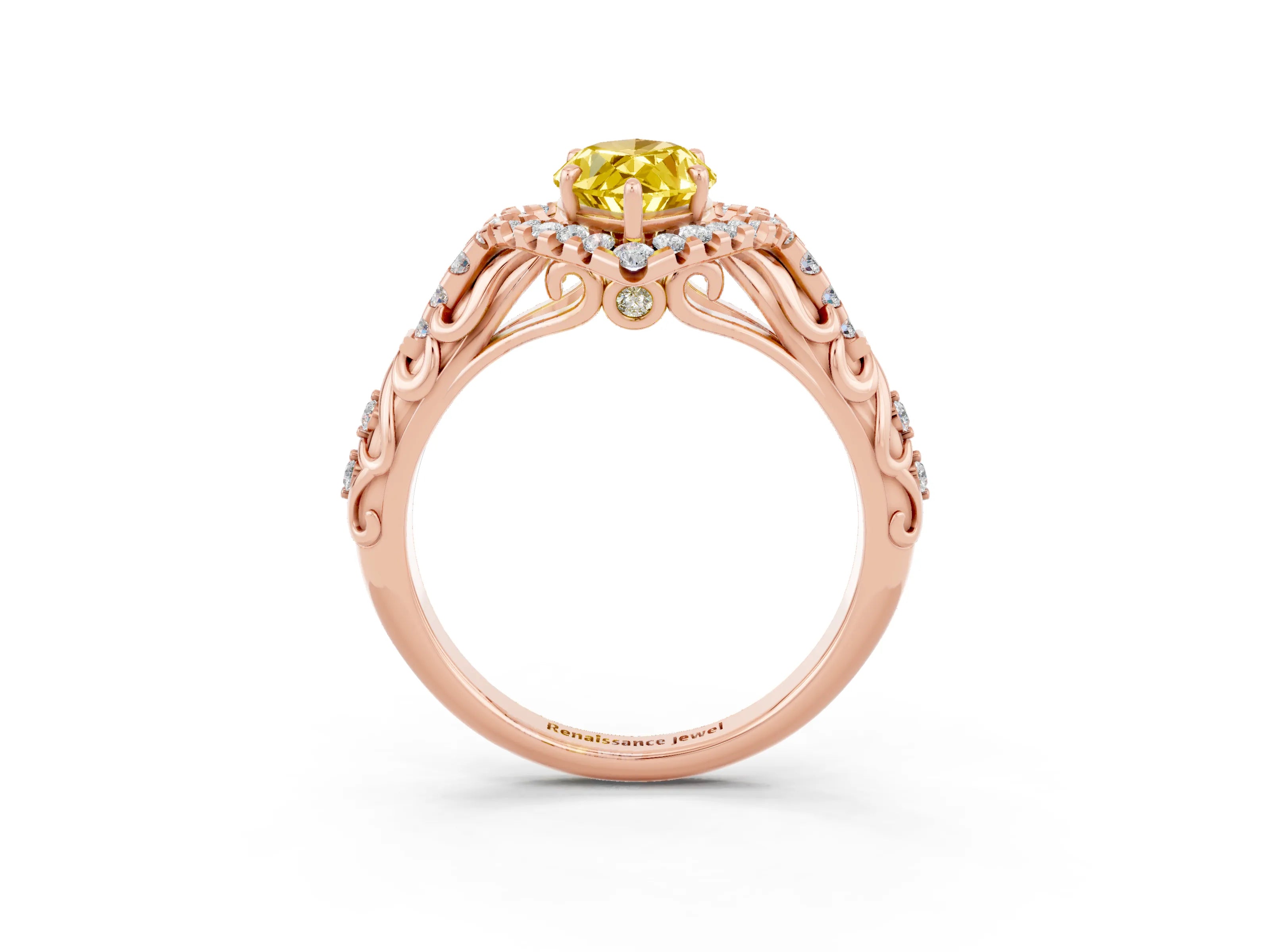 Rose gold Marquise Cut Yellow Sapphire Solitaire Ring with Hidden Halo and Pavé Band_15