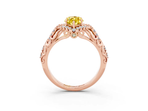 Rose gold Marquise Cut Yellow Sapphire Solitaire Ring with Hidden Halo and Pavé Band_15