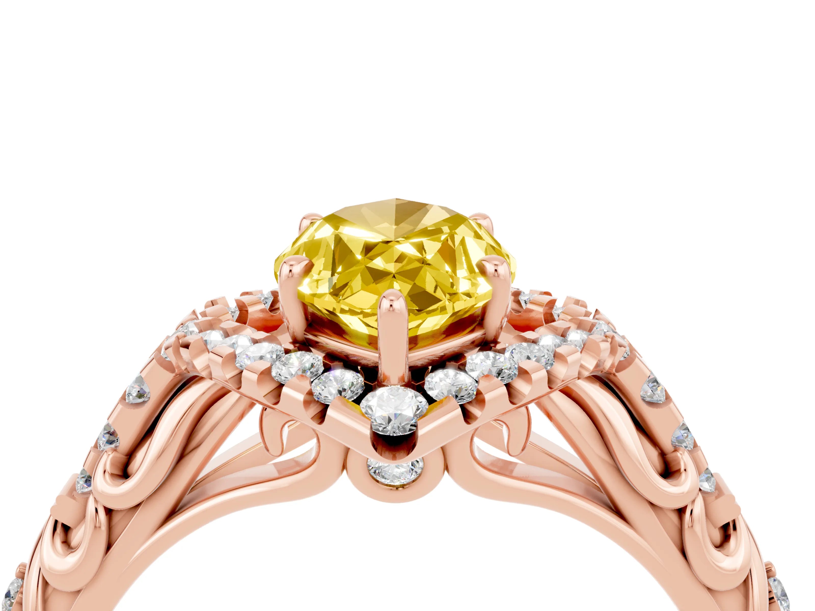 Rose gold Marquise Cut Yellow Sapphire Solitaire Ring with Hidden Halo and Pavé Band_16