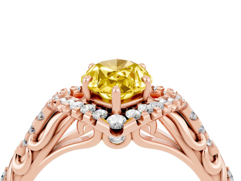 Rose gold Marquise Cut Yellow Sapphire Solitaire Ring with Hidden Halo and Pavé Band_16