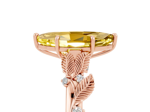 Rose gold Marquise Cut Yellow Sapphire Solitaire Ring with Leaf Motif Band and Four-Prong Setting_5