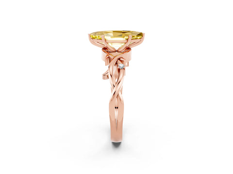 Rose gold Marquise Cut Yellow Sapphire Solitaire Ring with Milgrain Pavé Band and Four-Prong Setting_14