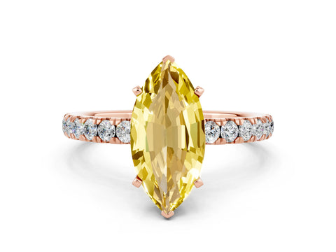 Rose gold Marquise Cut Yellow Sapphire Solitaire Ring with Pavé Accents and Four-Prong Setting_24