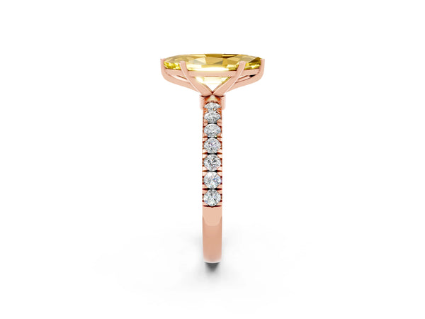Rose gold Marquise Cut Yellow Sapphire Solitaire Ring with Pavé Accents and Four-Prong Setting