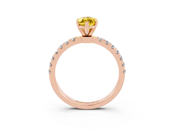 Rose gold Marquise Cut Yellow Sapphire Solitaire Ring with Pavé Accents and Four-Prong Setting