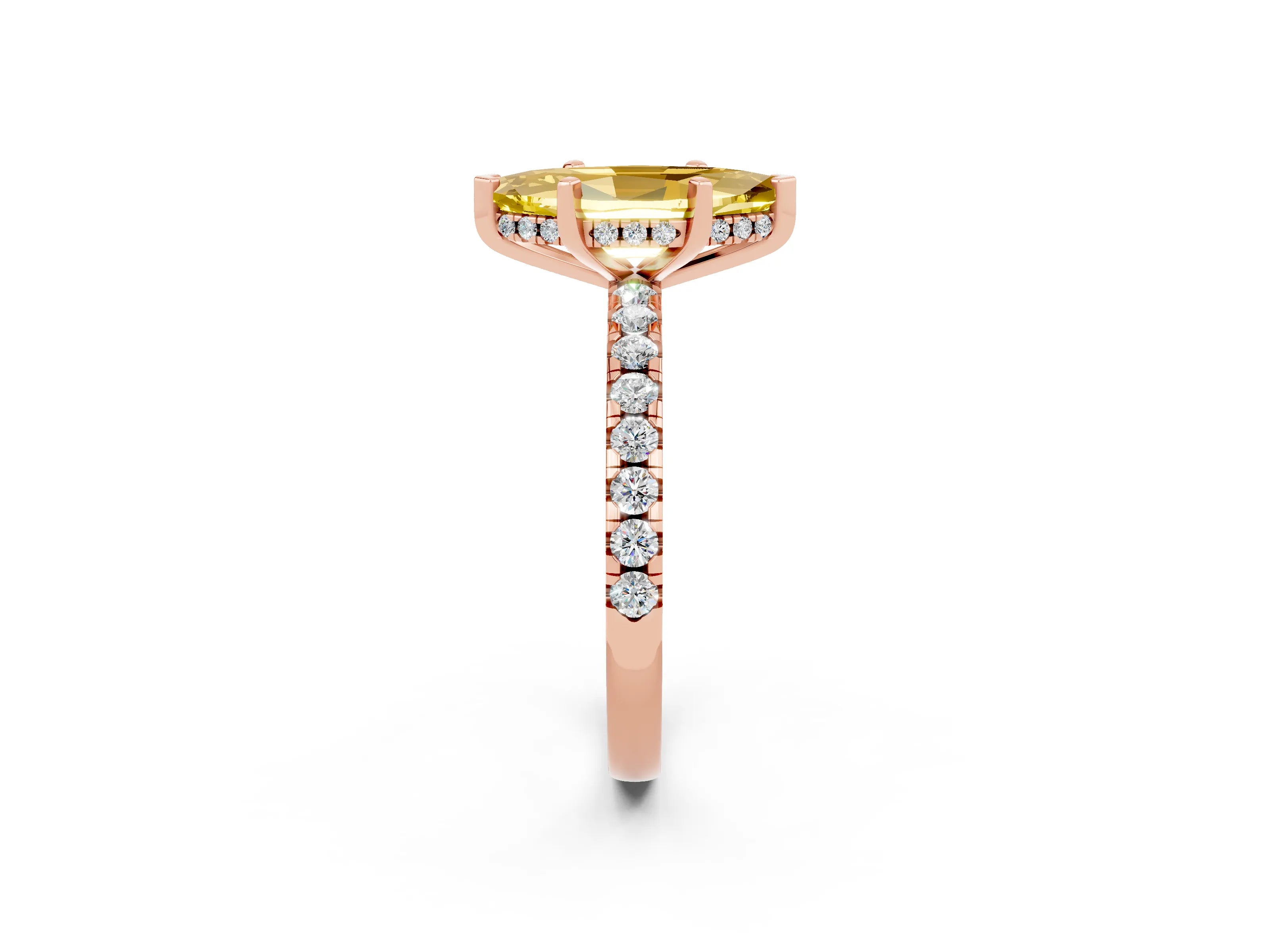Rose gold Marquise Cut Yellow Sapphire Solitaire Ring with Pavé Band and Four-Prong Setting_62