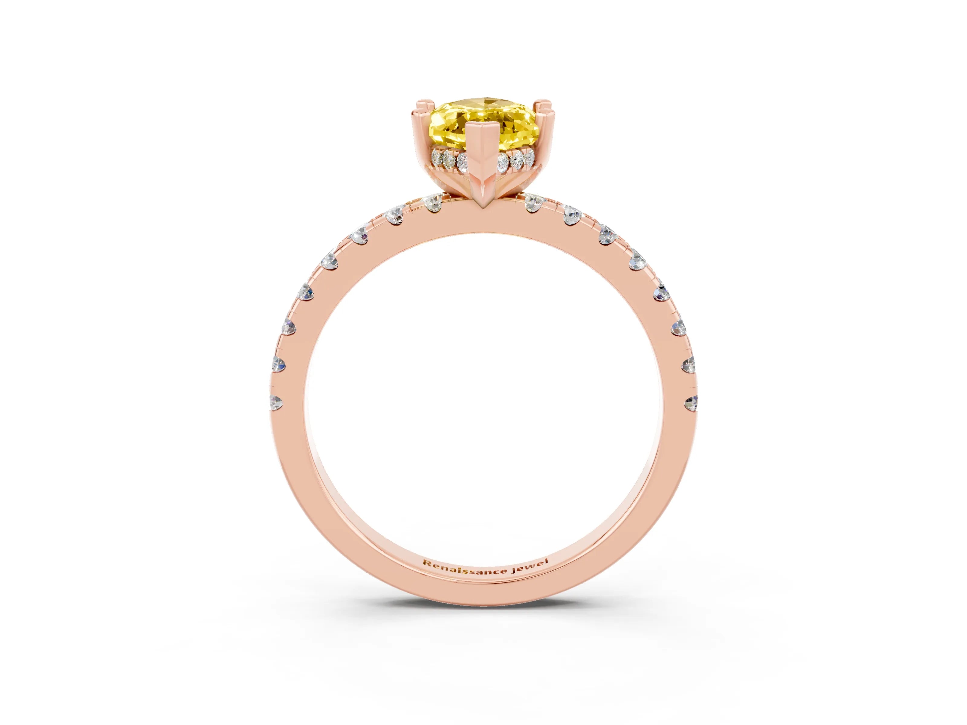Rose gold Marquise Cut Yellow Sapphire Solitaire Ring with Pavé Band and Four-Prong Setting_63