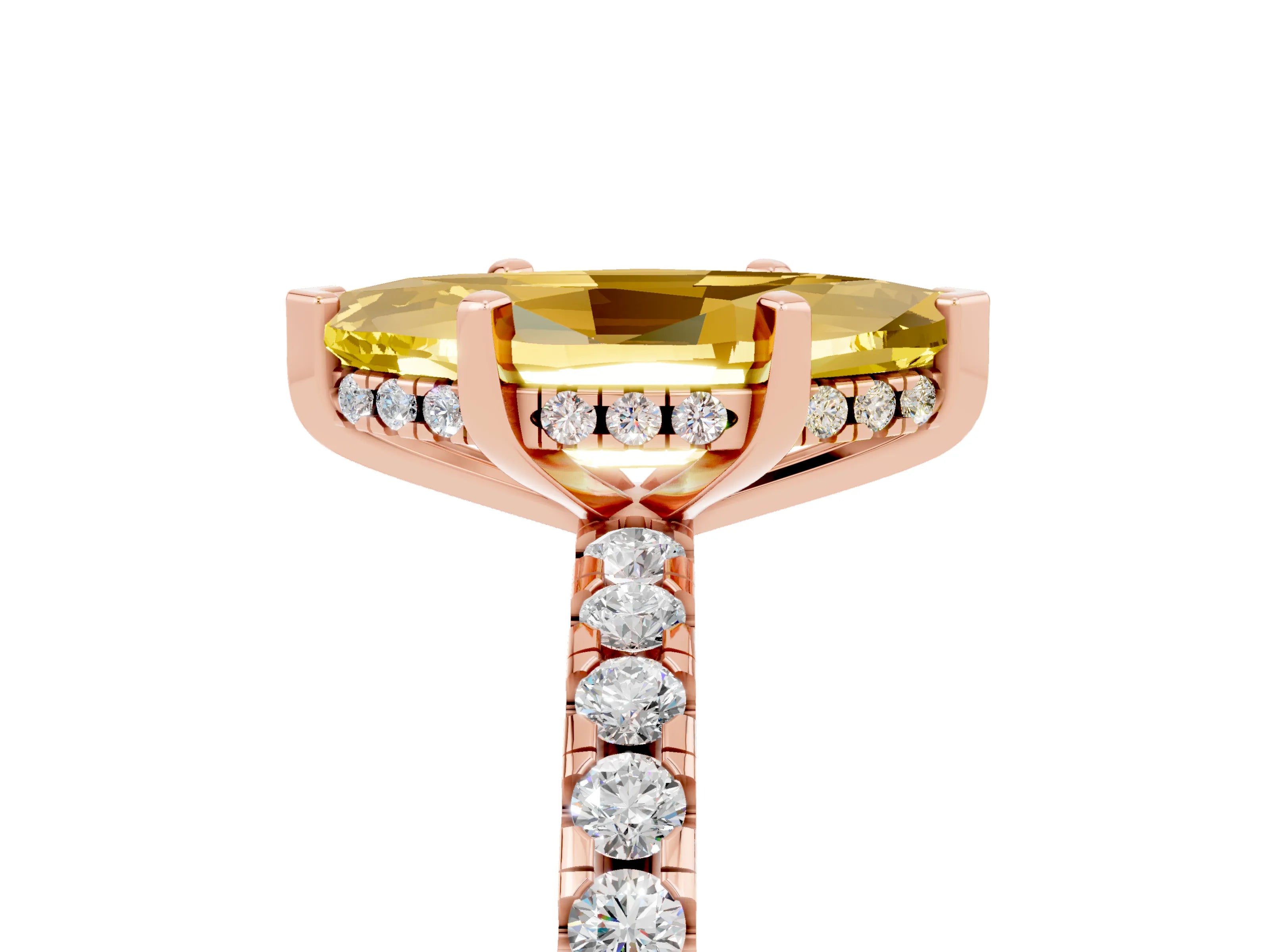 Rose gold Marquise Cut Yellow Sapphire Solitaire Ring with Pavé Band and Four-Prong Setting_65