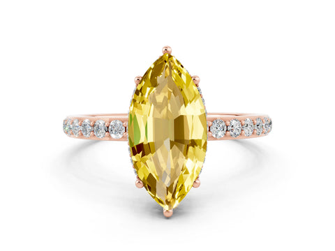 Rose gold Marquise Cut Yellow Sapphire Solitaire Ring with Pavé Band and Hidden Halo_12