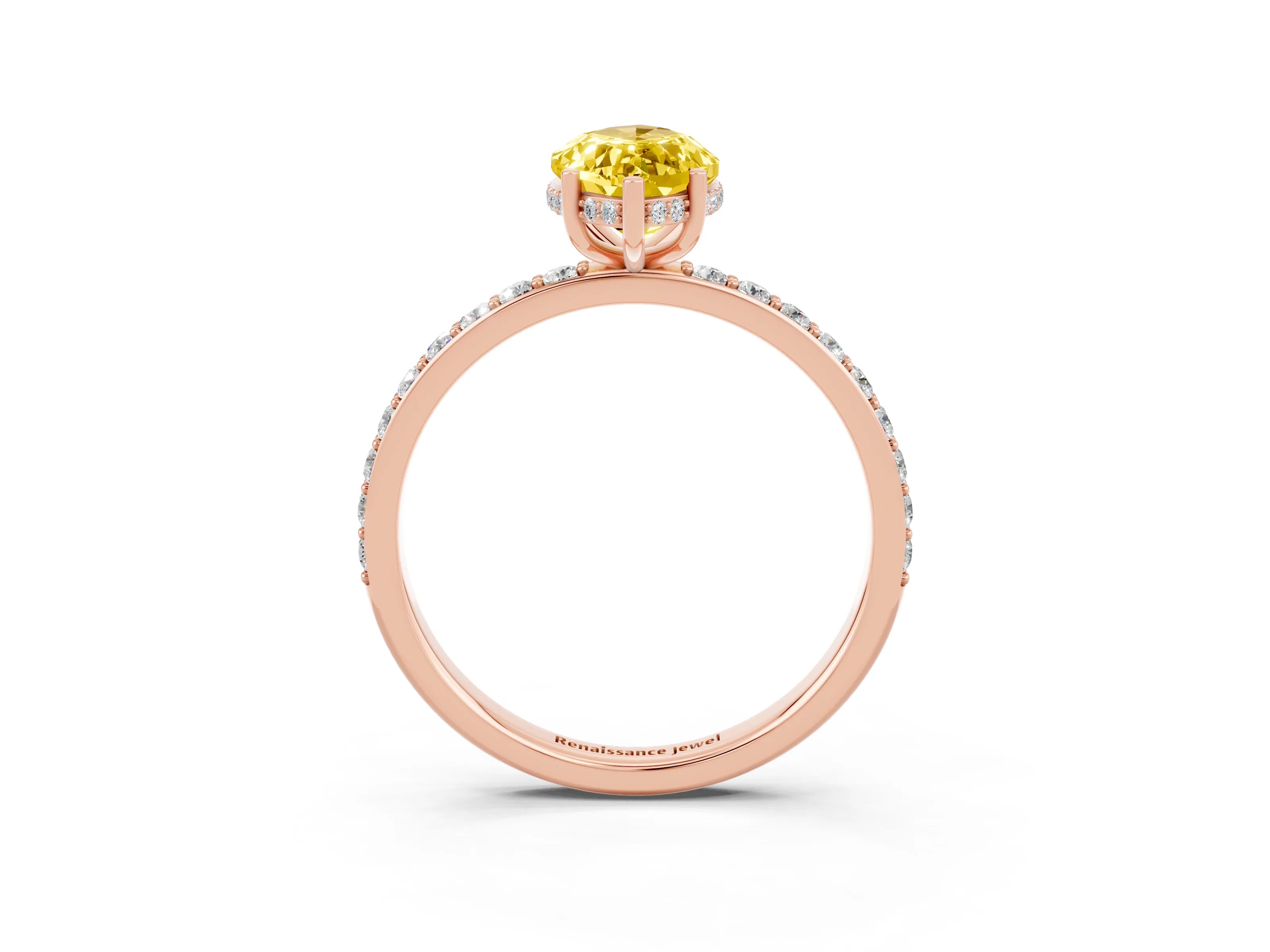 Rose gold Marquise Cut Yellow Sapphire Solitaire Ring with Pavé Band and Hidden Halo_15