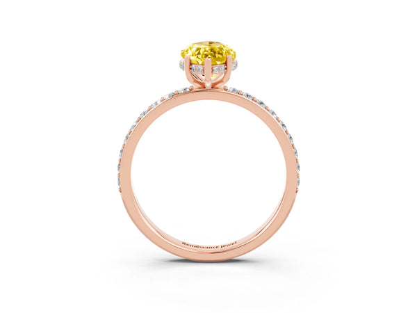 Rose gold Marquise Cut Yellow Sapphire Solitaire Ring with Pavé Band and Hidden Halo